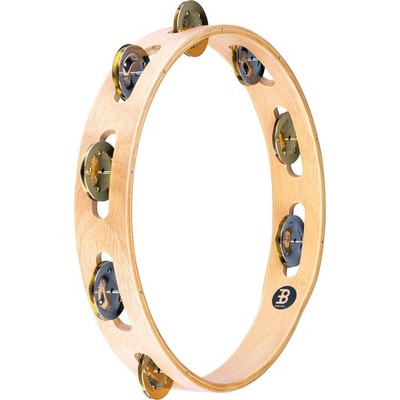 Meinl 10'' Recording Combo Wood Tambourine with Single Row Jingles, Super Natural
