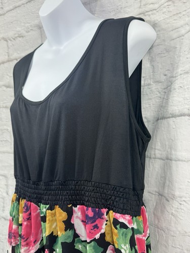 Allegra K Midi Almost Maxi Dress Size XL Black Pink Floral Stretch Top & Chiffon - Picture 4 of 8