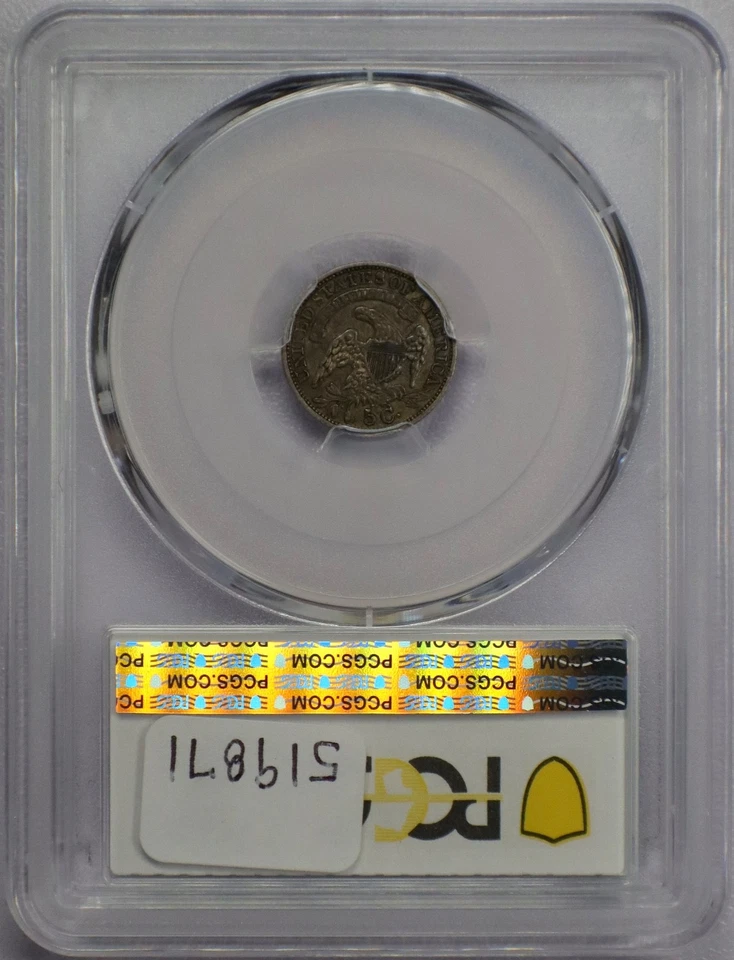 Media moneda de diez centavos busto tapado 1834 - graduación profesional XF 45 Foto 4 de 4