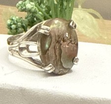 Paua Abalone Shell Ring Beautiful Multicolor Size 8 Sterling Silver 925 Vintage