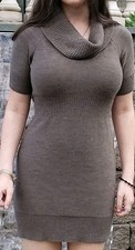 Ann Taylor Loft Sweater Dress Petites XS Brown Merino Wool Blend Cowl Neck
