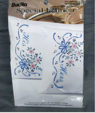 Vtg Rare Bucilla Special Ed. BRIDAL BOUQUET Cross St Pillowcase Pair '92 Kit