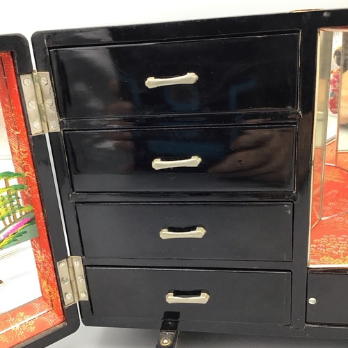 Vintage Japanese Black Lacquer Music Jewelry Chest Box. Music Box Works. - Picture 5 of 19