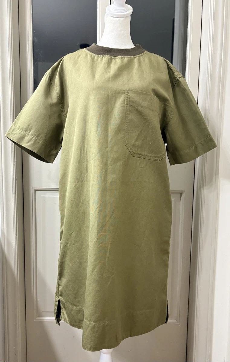 knee length dresses for ladies Green and blue cotton silk Short Sleeve Shirt Dress