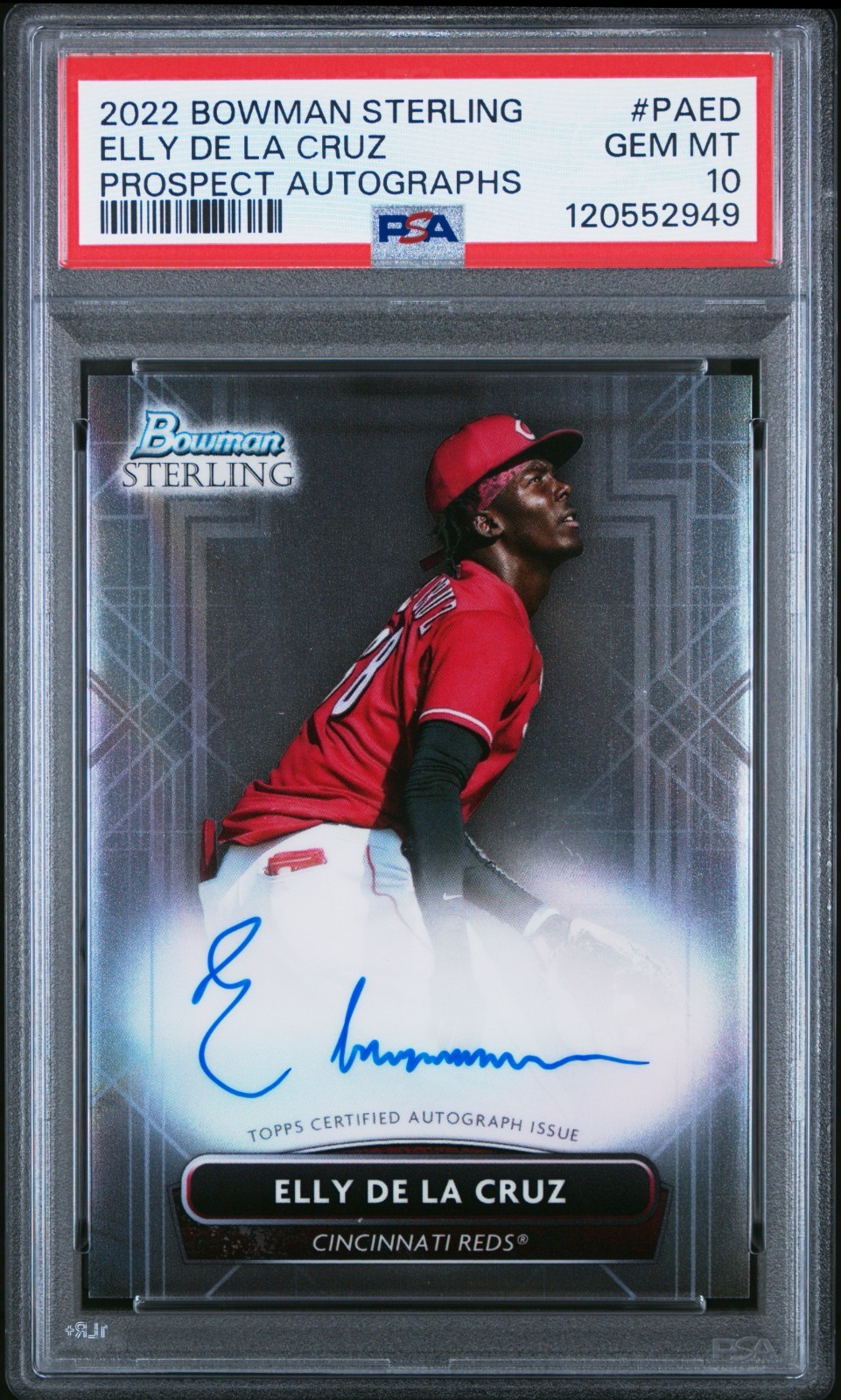 2022 Bowman Sterling Prospect Autographs Elly De La Cruz #PAED PSA 10