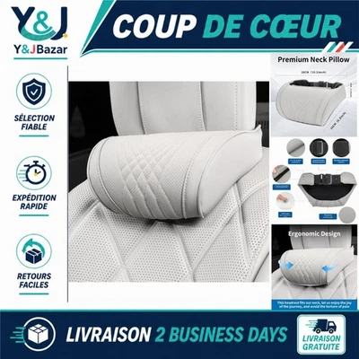 Coussin nuque voiture mousse mémoire beige appui-tête cuir végétalien - Photo 1/4