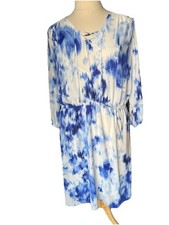 Simply Vera VeraWang Size 2X White Blue Blouson Dress Elastic Waist Lined NEW