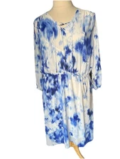 Simply Vera VeraWang Size 2X White Blue Blouson Dress Elastic Waist Lined NEW