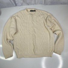 Vintage Van Heusen Cable Knit Sweater Cream Mens Size L - MADE IN USA - EUC