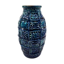 Vtg Mid-Century Modern Bay Keramik West Germany Fat Lava Vase MCM Blue Green