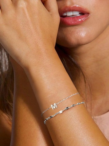 S925 Sterling Silver Initial Letter Bracelet,Dainty Silver Initial Anklets Br... - Picture 2 of 8