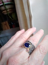Black Rhodium Over Sterling Silver Blue Sapphire Plus Accent Ring