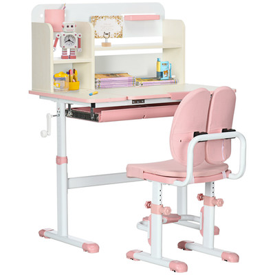Kinder Schreibtisch & Stuhl Set Rosa 88-109cm Kipptisch Schublade Waschbar Sitz für 3-12 Jahre