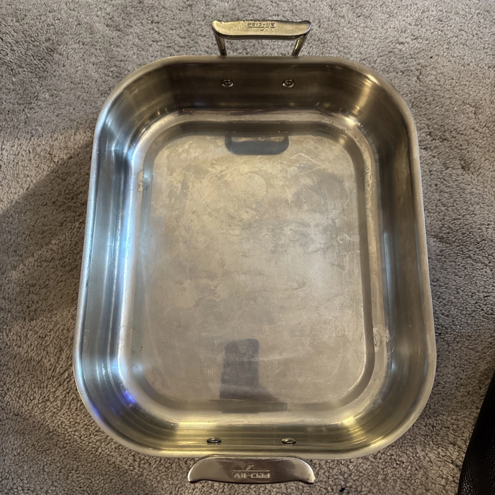 All Clad Turkey & Ham Roaster Pan With Rack Bonded Stainless Steel USA 14.5”x12”