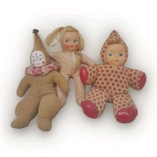 Lot of 3 Vintage Carnival Prize Dolls 1940s Celluloid Face Stuffed Handpainted