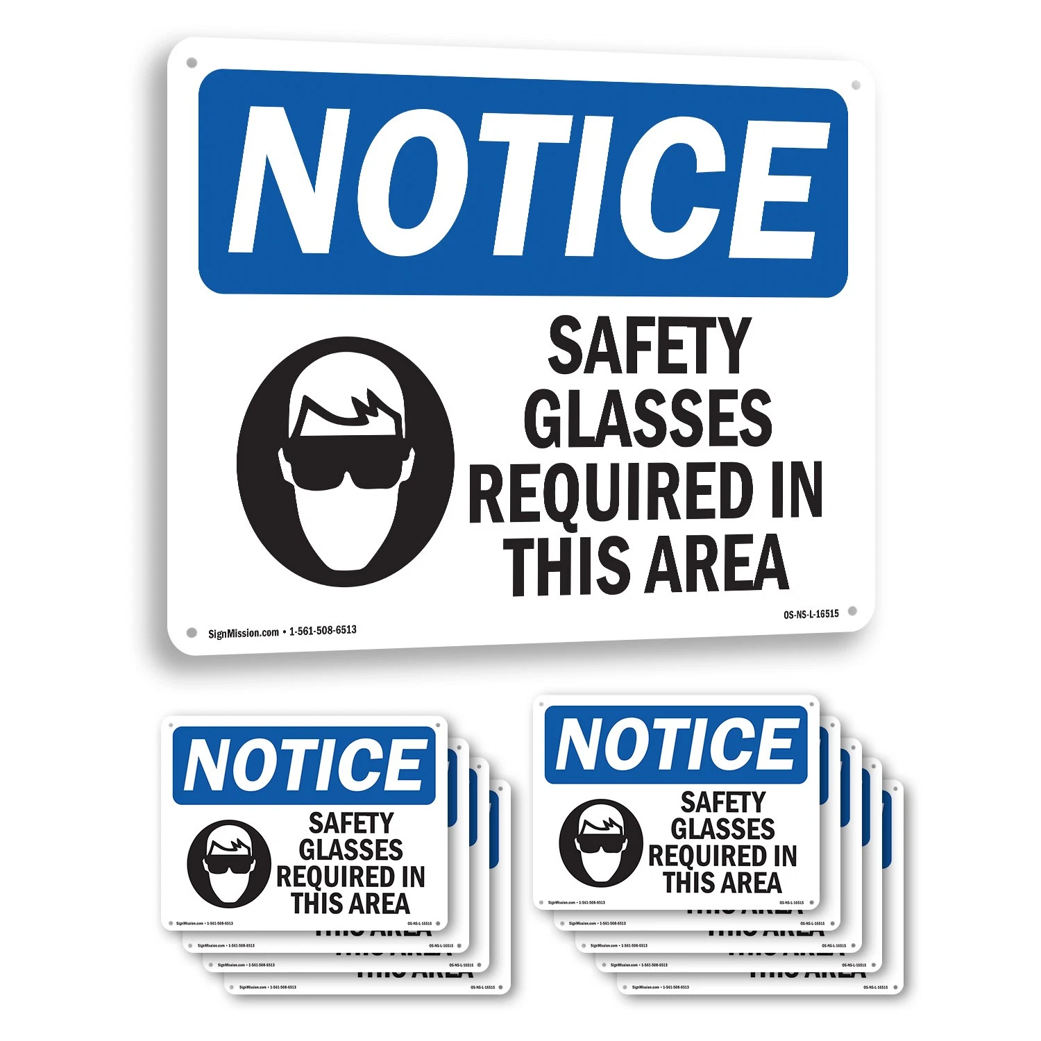 Safety Glasses Required In This Area OSHA Notice Sign Or Decal   5 or 10 Pack