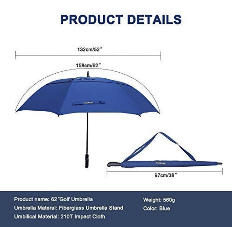 62 Inch Extra Large Oversized Golf Umbrella Blue Heavy Duty Big Long Umbrella US
