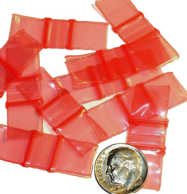 100 Red Apple Baggies 1/2 x 1/2 in. TINY 1212 reclosable bags 1212 EZ Open