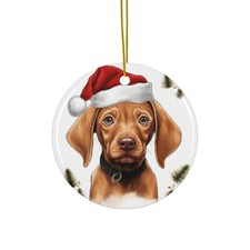 Hanging Ceramic Christmas Tree Ornament - Vizsla Puppy Drawing Design