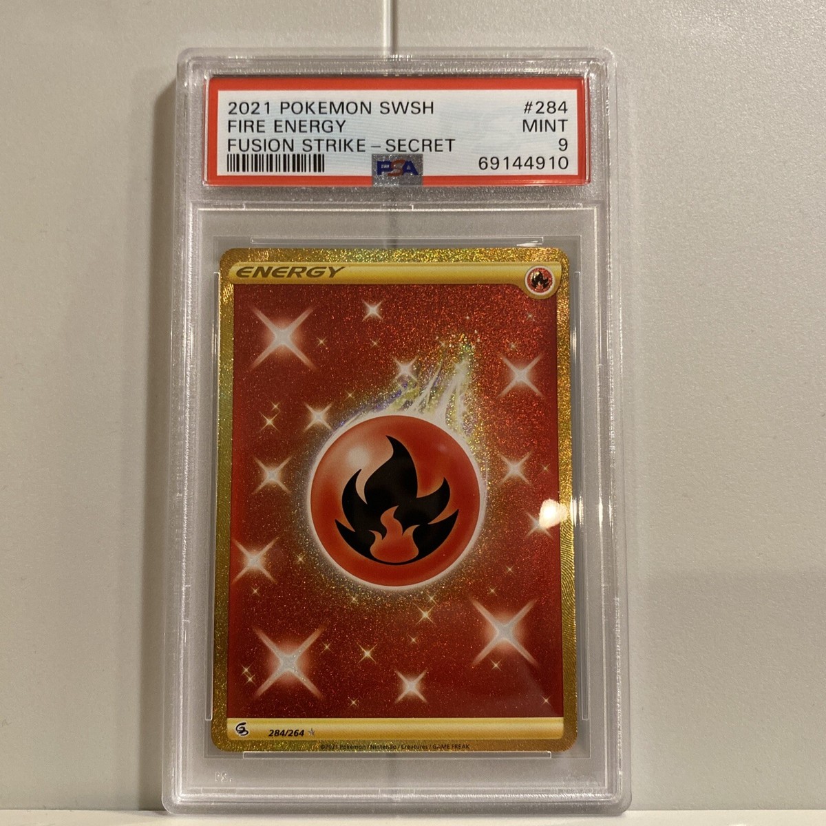 PSA 9- Pokemon Fusion Strike Fire Energy #284/264 Gold