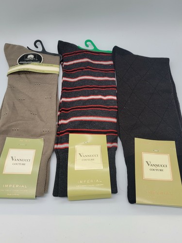 Vannucci Designer Dress Socks Mens 10-13 STRIPES/TAUPE/ BROWN