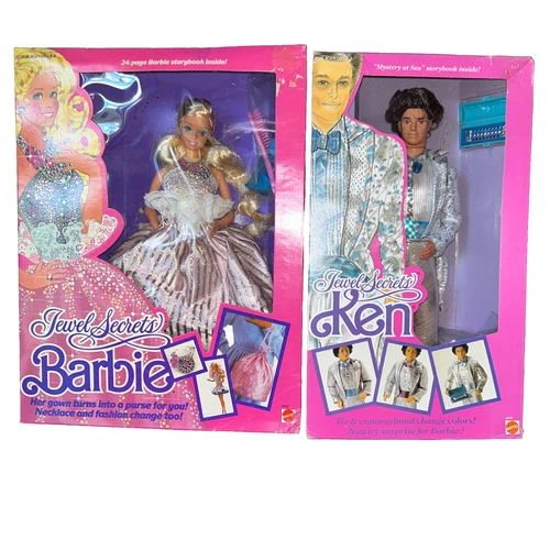 1986 Vintage Jewel Secrets Ken and Barbie Set; New In Boxes With Shelf Wear