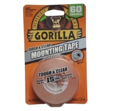Gorilla Tough  Clear Double Sided Mounting Tape, 1" x 60" Holds up to 15lb