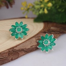 Green Daisy Flower Onyx Stud Earring 925 Sterling Silver Wedding Gift Jewelry