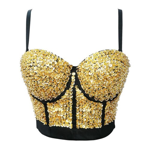 Mode Strass Pailletten Tank Top Damen Shaper Korsett Streetwear BH kurze Tops - Bild 11 von 84