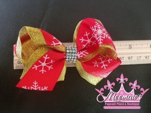 Boutique Style Toddler Gold, Silver Snowflake SPARKLY Christmas Holiday Hair Bow - Picture 6 of 24