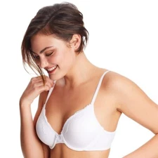 Maidenform Comfort Devotion Extra Coverage Lace Trim Bra 09404 White Sz.34,38,42
