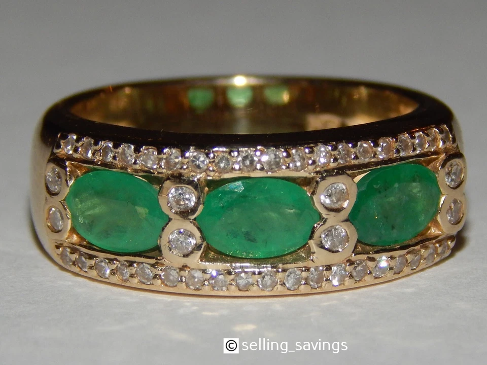 ANILLO BANDA ANCHA ORO AMARILLO 14K EFFY ESMERALDA Y DIAMANTE 7,5mm TALLA 6,75 Foto 3 de 4