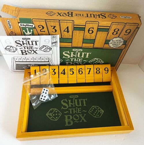 Schylling Shut the Box Game Dice Board Game for Math Skills Wooden Box New