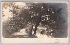 Lovely Riverside Path People in Canoes 1907 Rasser RPPC Photo Postcard