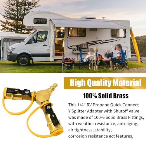 1/4" RV Propane Quick Connect Y Splitter Adapter with Shutoff Valve Quick Con... - Picture 7 of 7