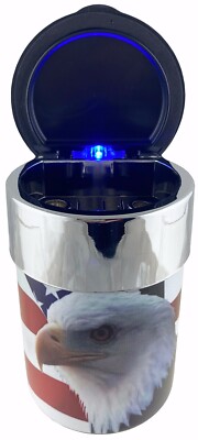 Portable Car Travel Cigarette Cylinder American Eagle Ashtray Holder Cup LED