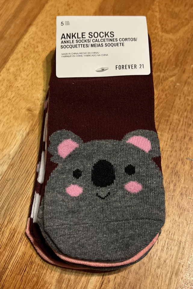 Calcetines Forever 21 Estampado Koala Tobillo Talla Única Nuevos con etiquetas Rosa Gris Foto 2 de 4