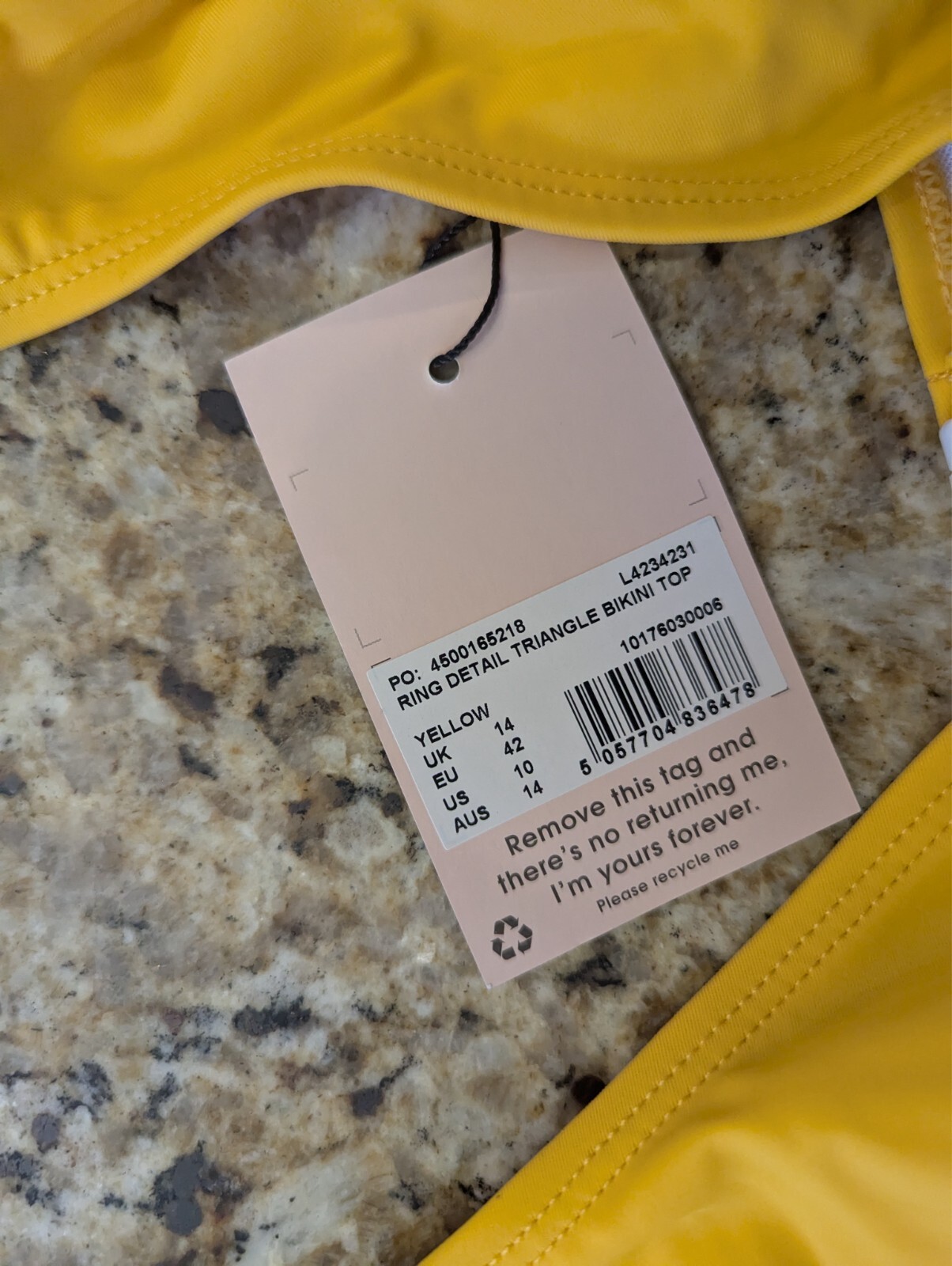 Misguided - yellow ring detail triangle bikini top US 10 Sold Out image 4