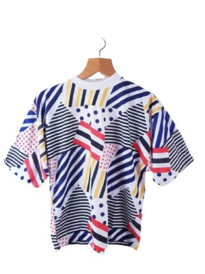 Lisa Martine Damen Kurzarm Mehrfarbig Basic Tunika T-Shirt Oberteil Größe M