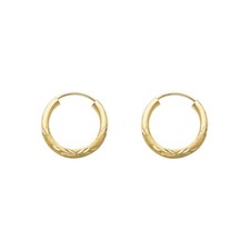 14K Yellow Gold 2mm Diamond Cut Hoop Earrings for girls