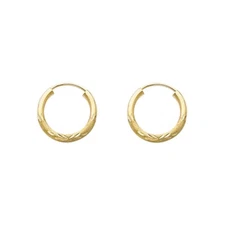 14K Yellow Gold 2mm  Diamond Cut Hoop Earrings for girls