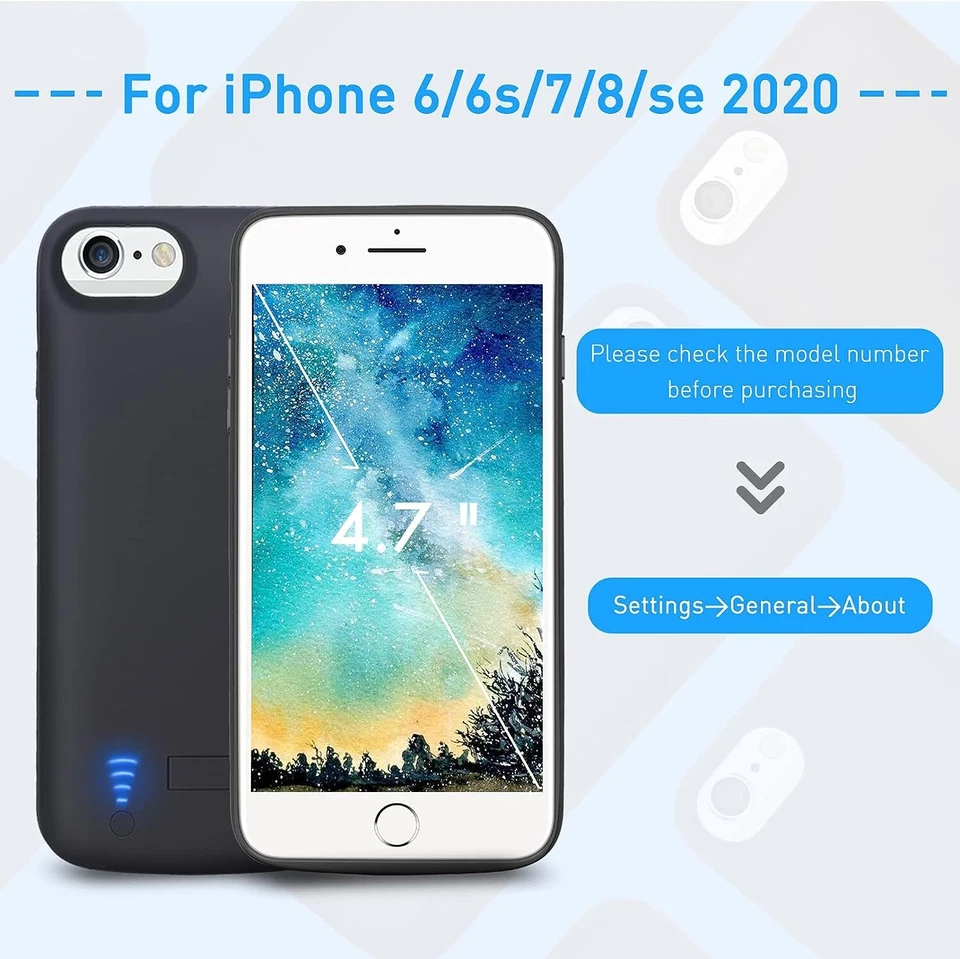 for iPhone 7/8/6s/6/SE 2020 2023 Battery Case Charging Cover Extended Power bank - Image 2 of 4