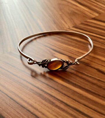 Bracelet Argent Massif Et Ambre – Cabochons – Bijou Ancien