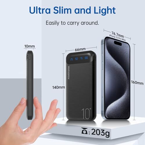10000mAh Slim Power Bank with Dual USB Portable Charger in Black 10000mAh Slim Power Bank with Dual USB Portable Charger in Black