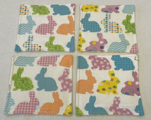 Ostern Getränk Untersetzer Wende Hase Kaninchen Gingham gelb weiß rosa 4er Set - Bild 4 von 6