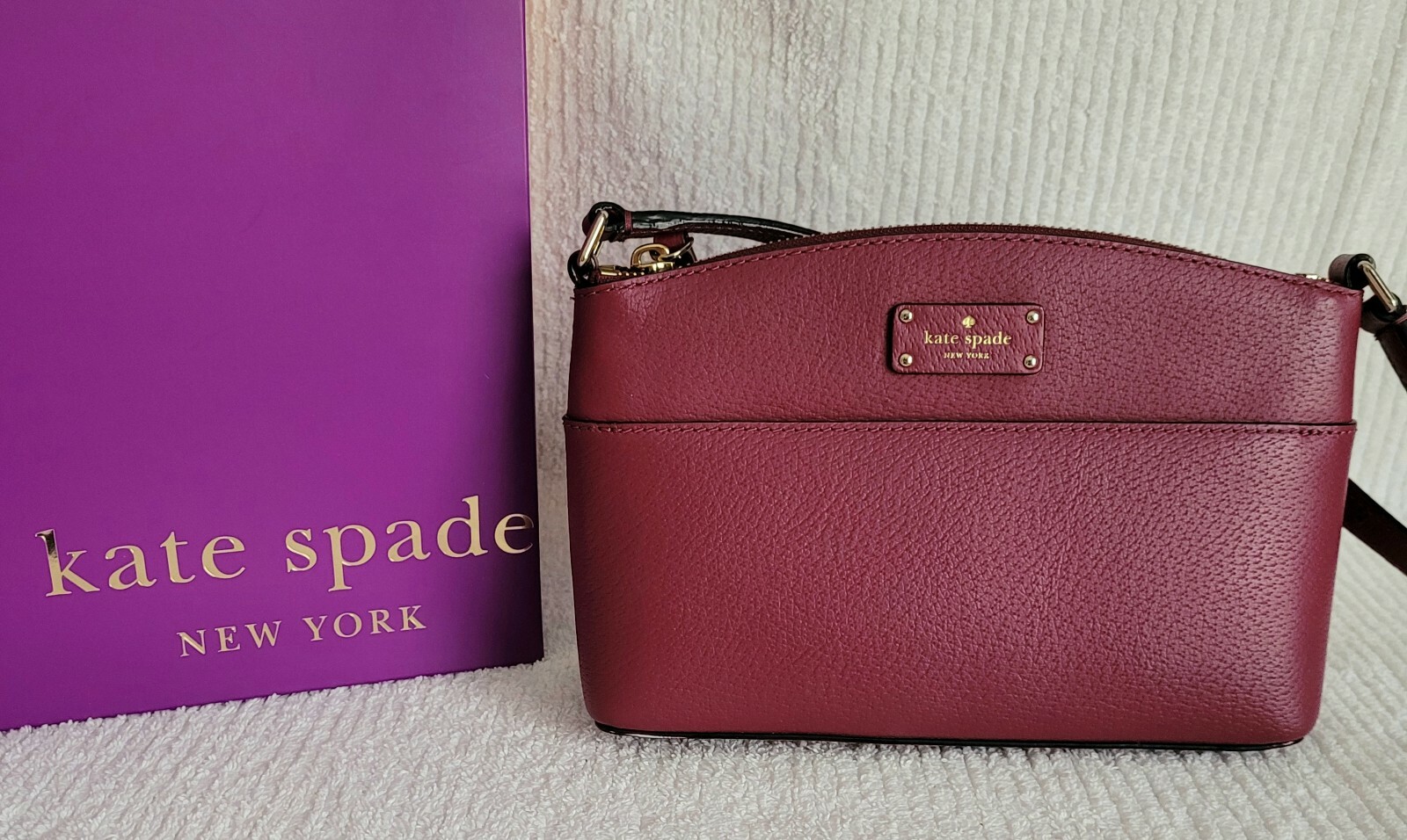 Kate Spade Burgundy Leather Crossbody Bag with Adjustable Strap  
