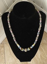 Ceramic Bead Necklace In Multi-Colors-Silver-Tone Twist Closure-18 Inch-New WOT