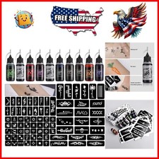 Waterproof Temporary Tattoo Kit: 10 Vibrant Inks  84 Stencils for Easy DIY Art