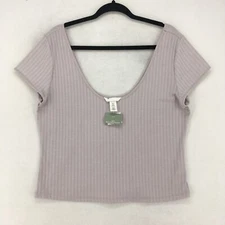 H&M Womens Crop Top Size XL Viscose Spandex Solid Purple Scoop Neck Short Sleeve