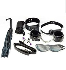 7Pc Leather Adult S M BDSM Bondage Kit Fetish Handcuffs Restraint Adult Sex Toy